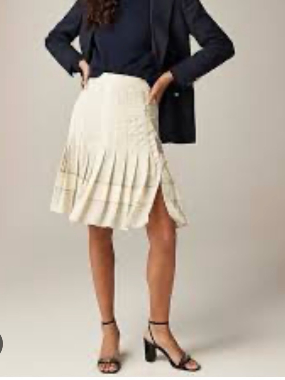 J. Crew Pleated Cream A-Line Skirt with Side Slit NWOT Size 8